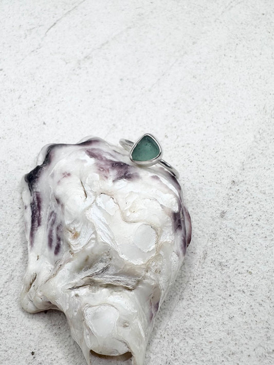 Teal Seaglass Ring in Silver