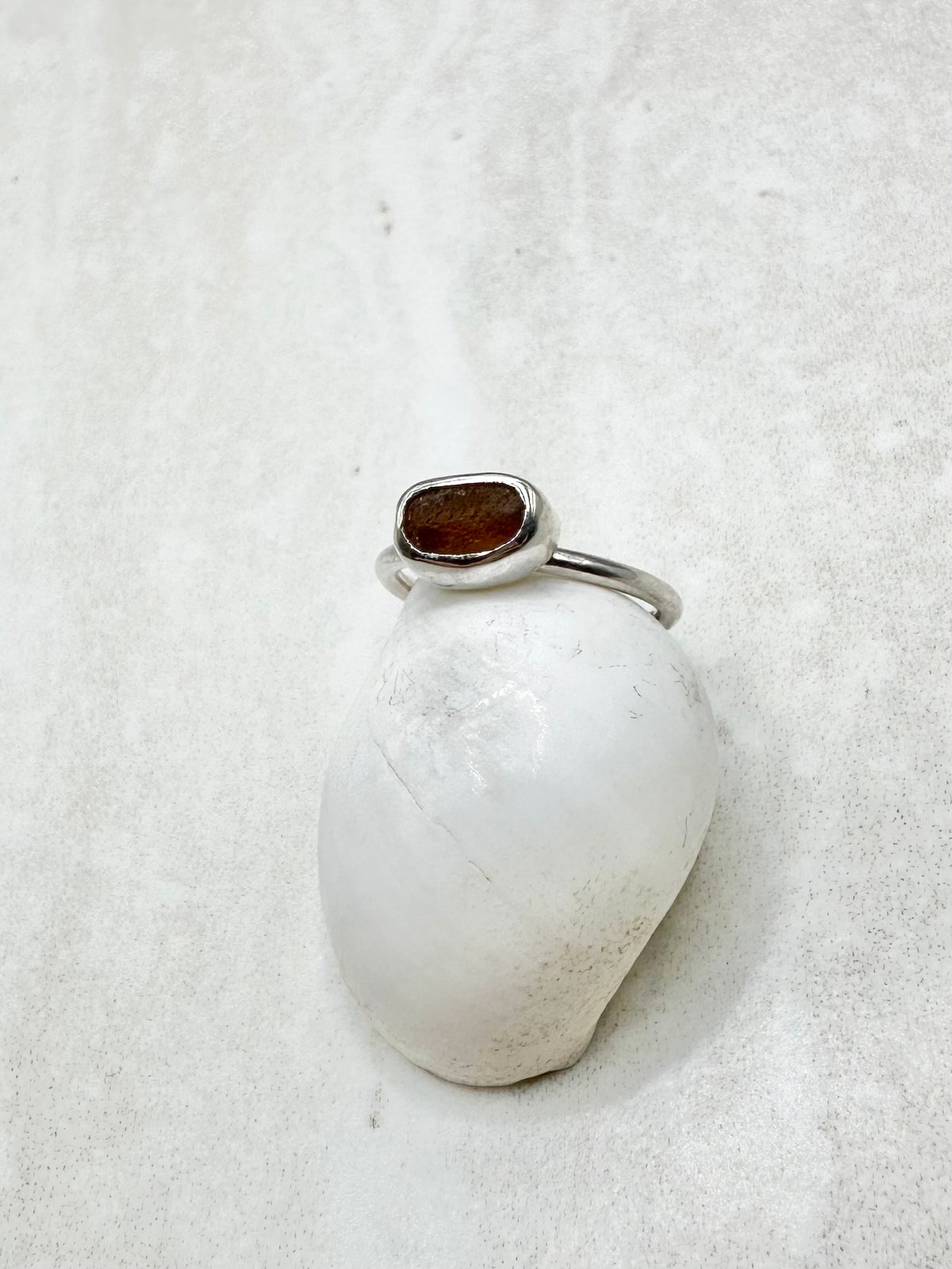 Amber Seaglass Ring Silver - H