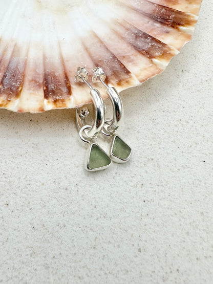 Green Seaglass Charms Silver