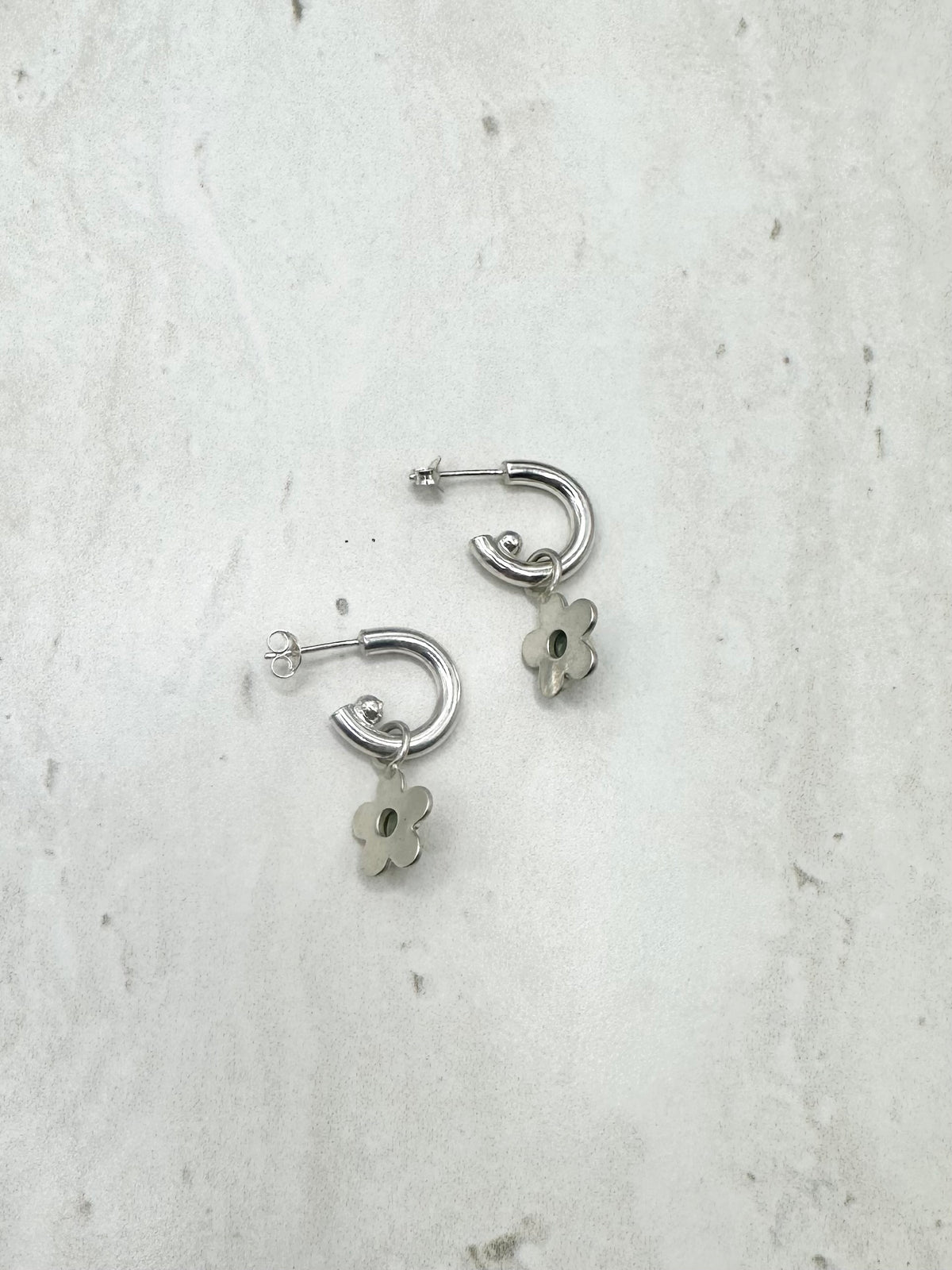 Green Seaglass Flower Charms Silver