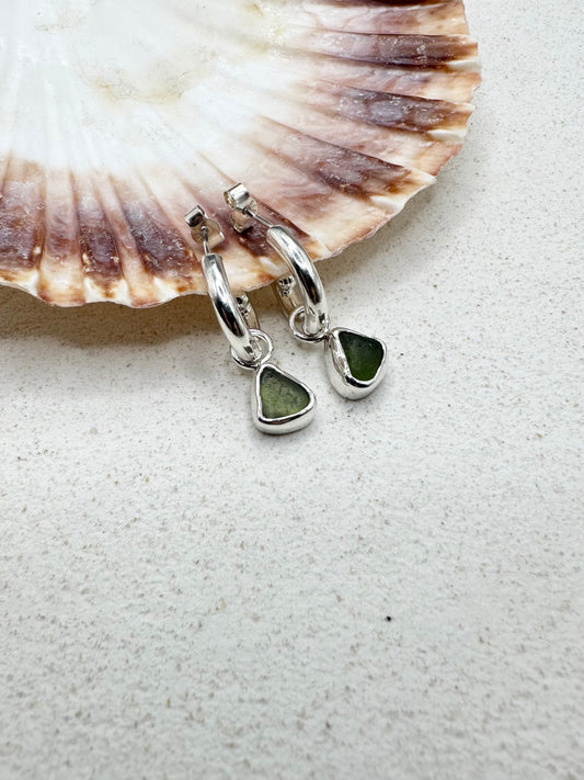 Green Seaglass Charms Silver