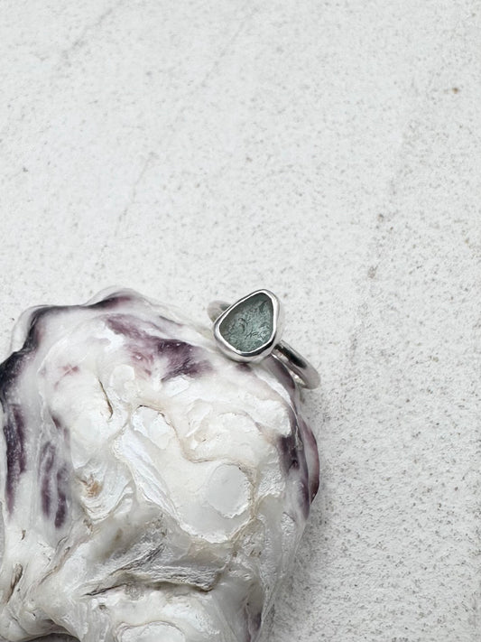 Light Blue Seaglass Ring Silver