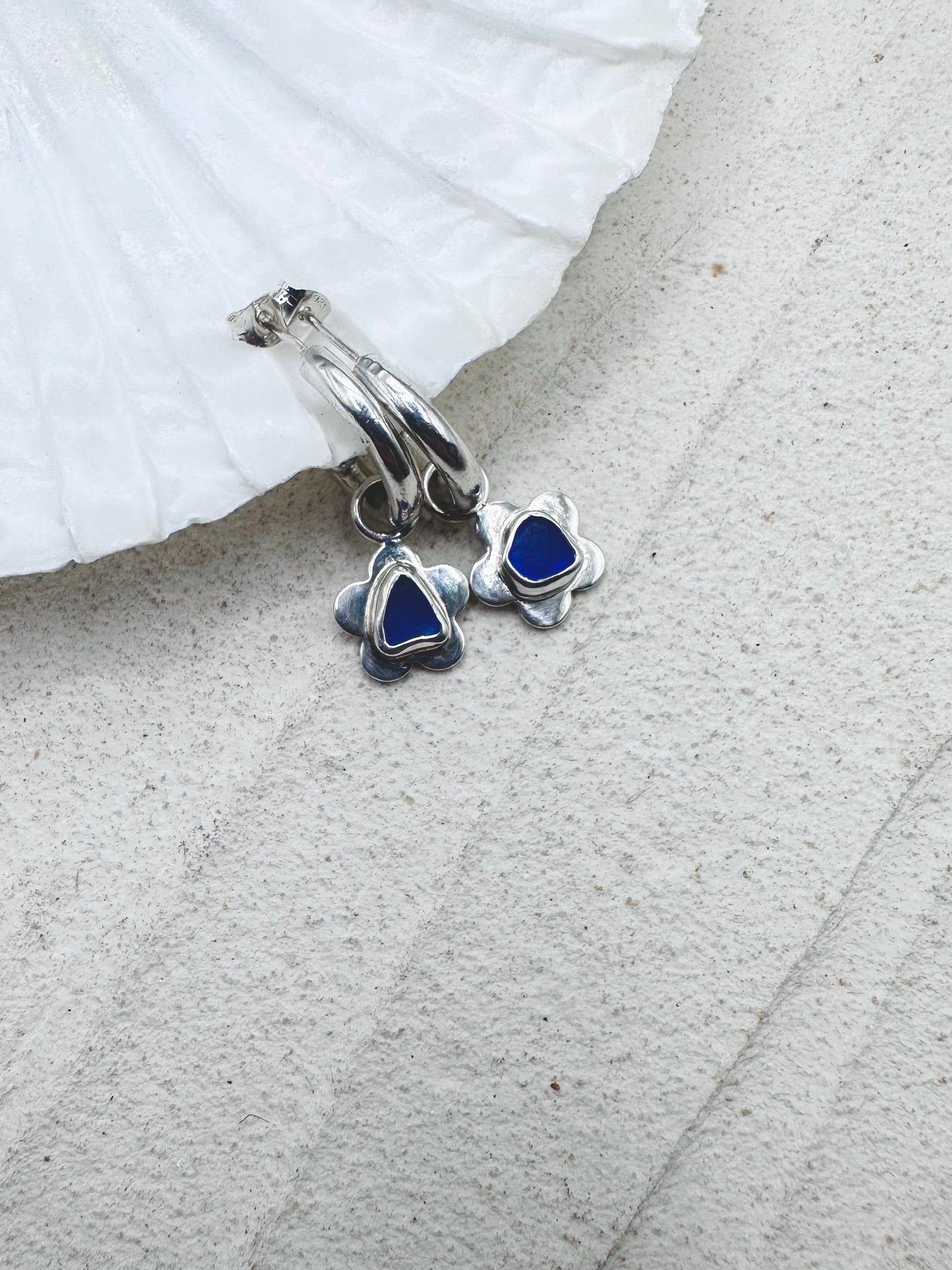 Flower Seaglass Charms in Blue