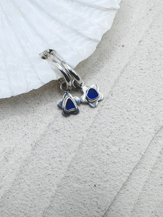 Flower Seaglass Charms in Blue