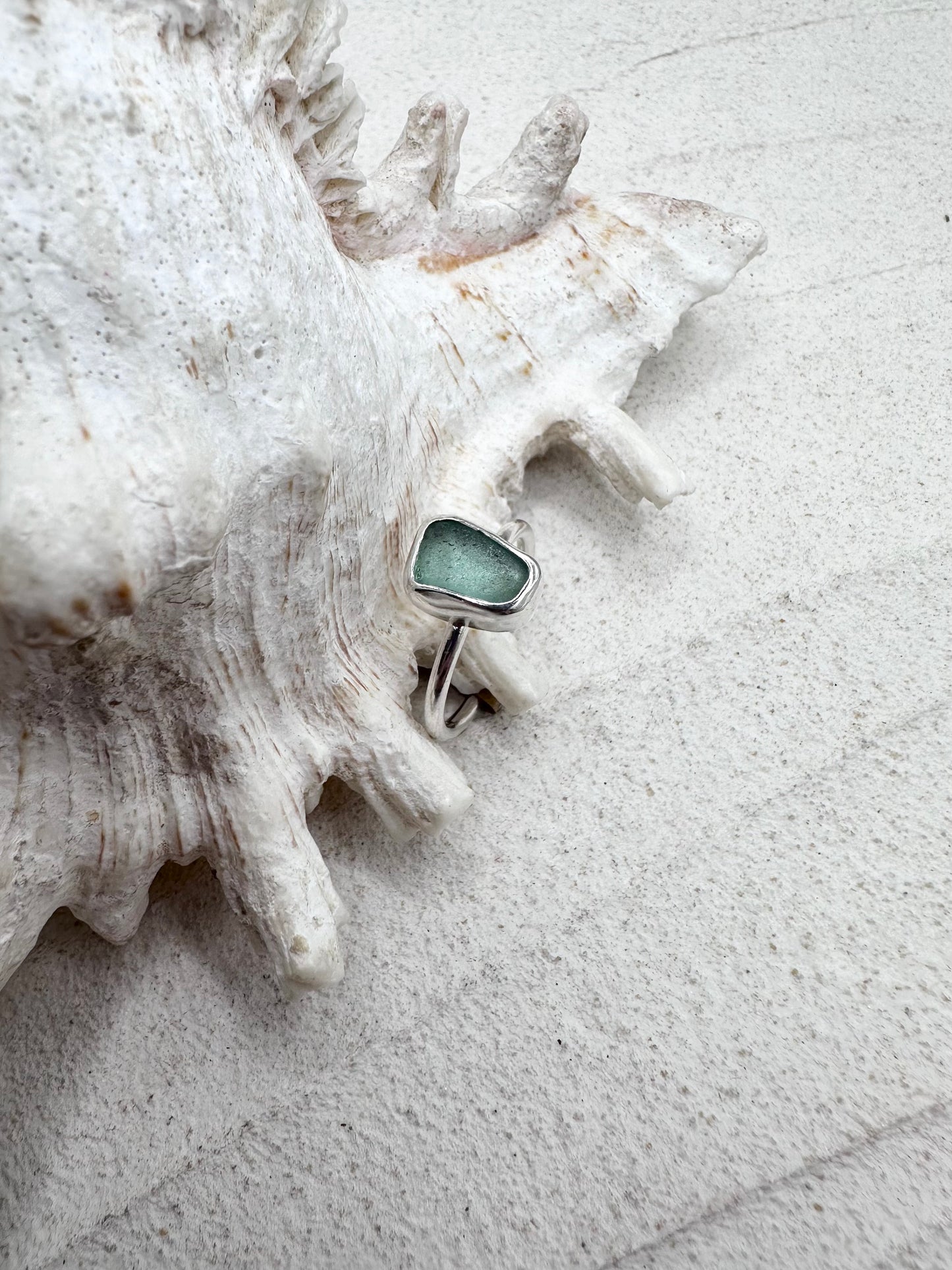 Silver Seaglass Ring in Light Blue