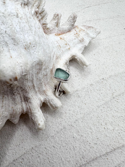 Silver Seaglass Ring in Light Blue