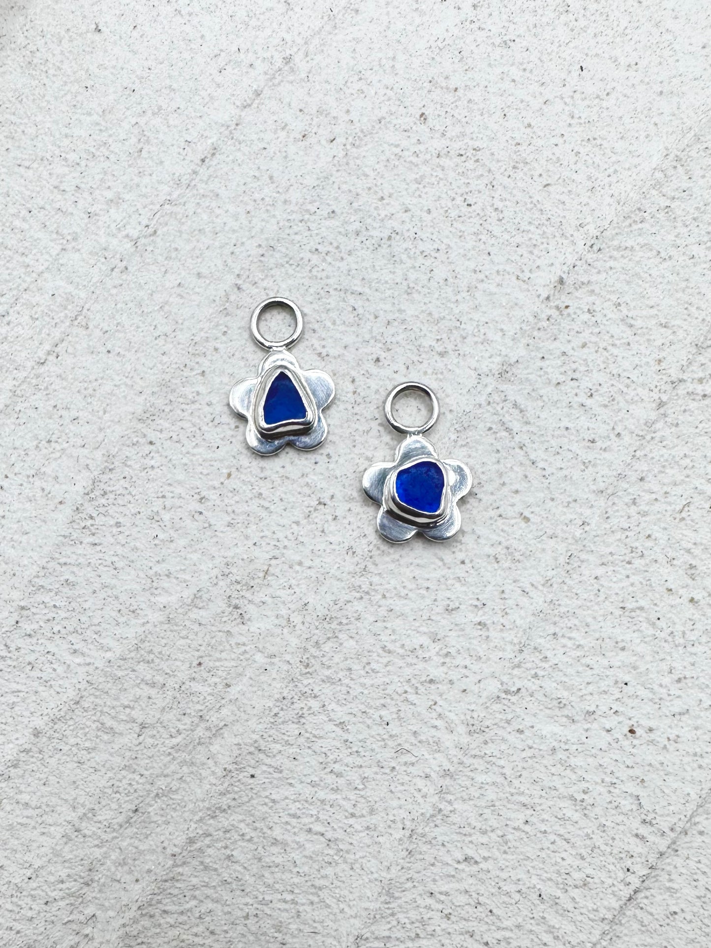 Flower Seaglass Charms in Blue