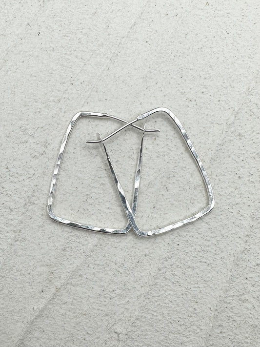 Square Hammered Hoops Silver