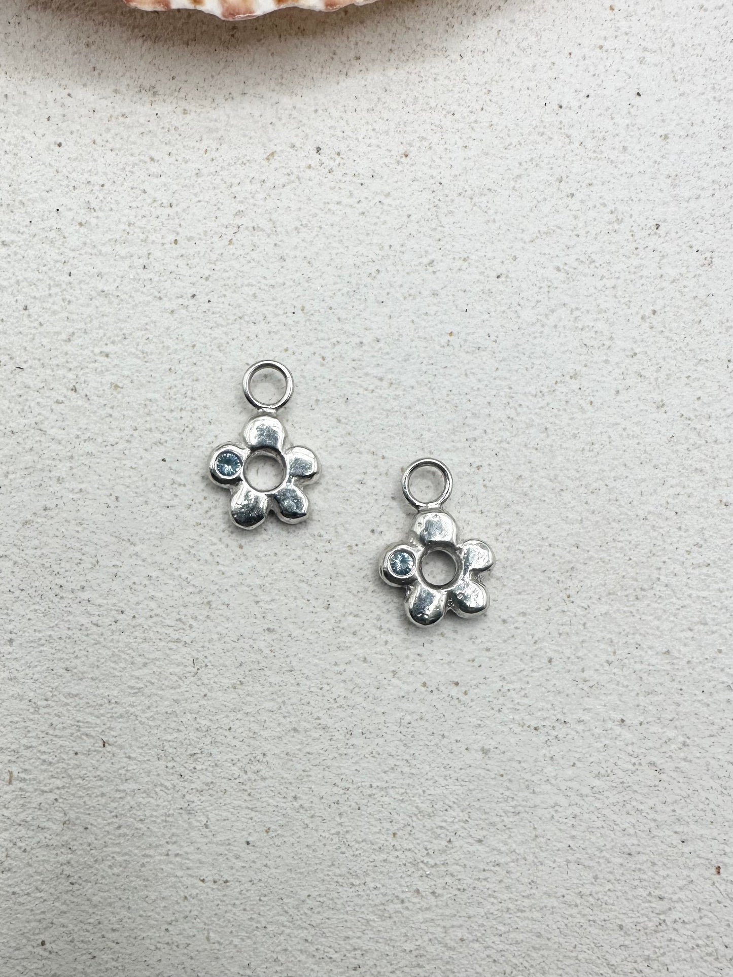 Chunky Flower Drop Charm Earrings Blue Sapphire