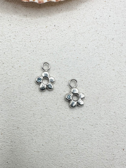 Chunky Flower Drop Charm Earrings Blue Sapphire