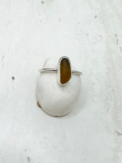 Yellow Seaglass Ring Silver - S