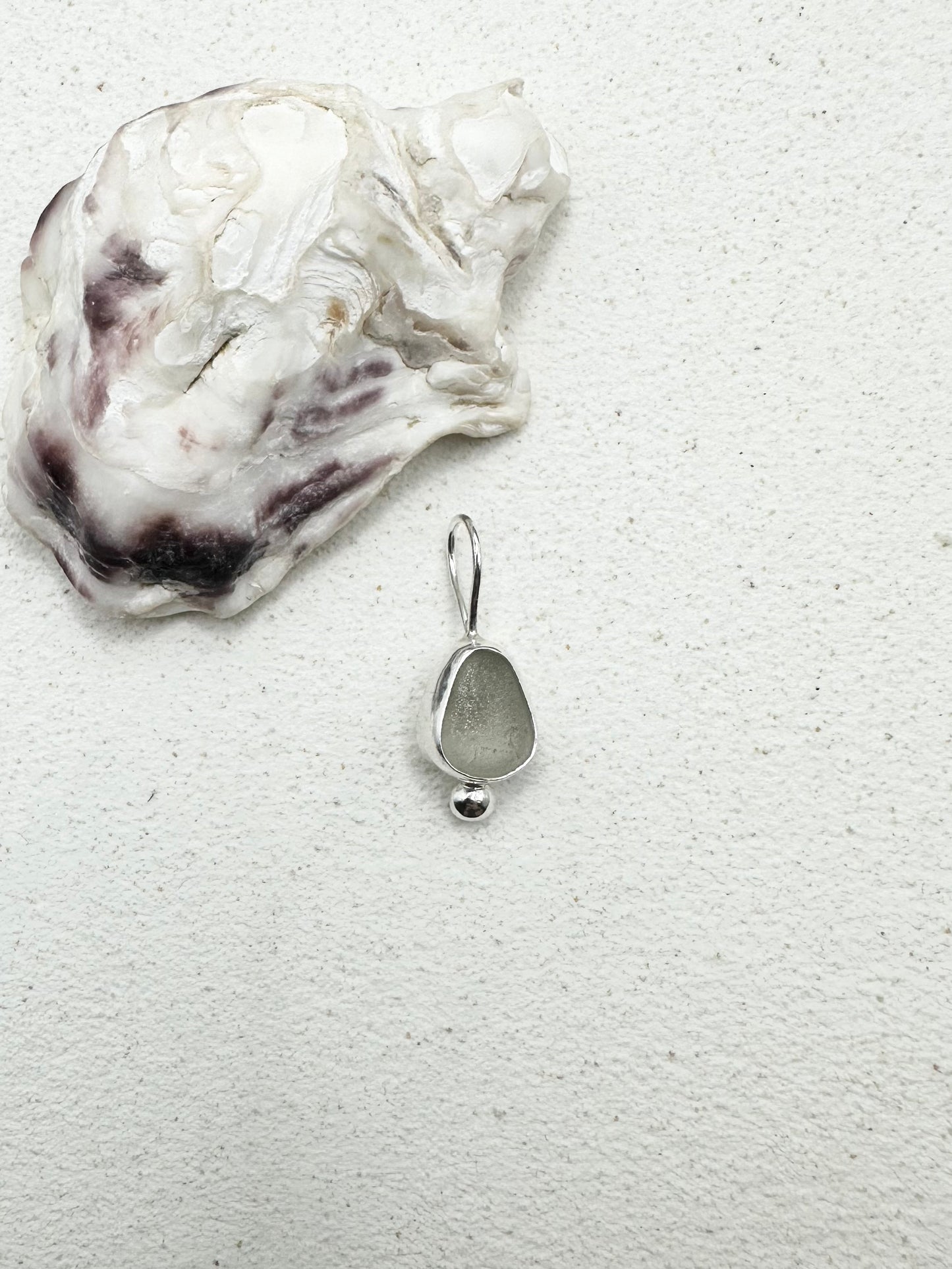 White Seaglass Pendant in Silver