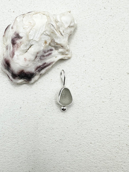 White Seaglass Pendant in Silver