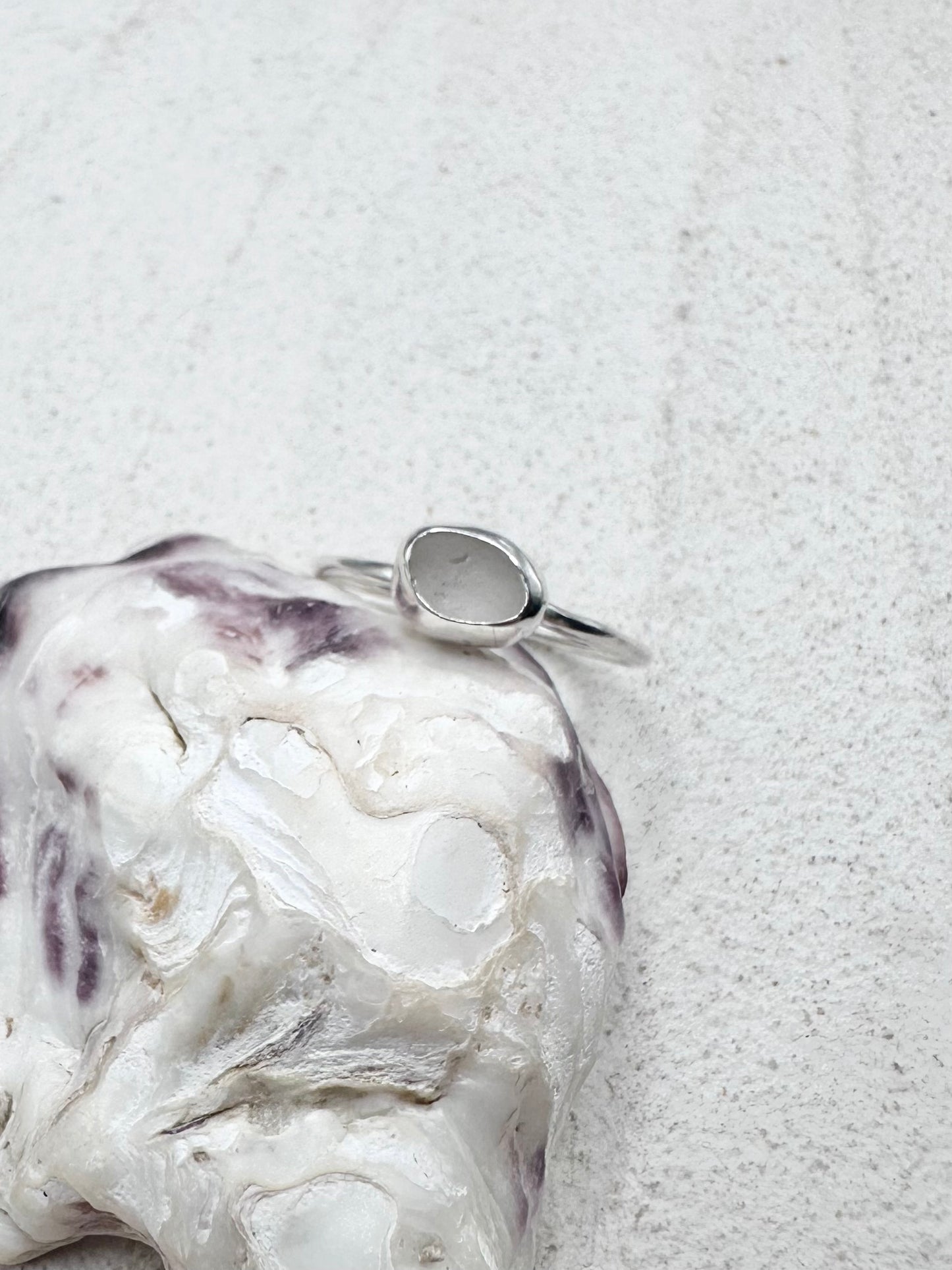 White Seaglass Ring Silver