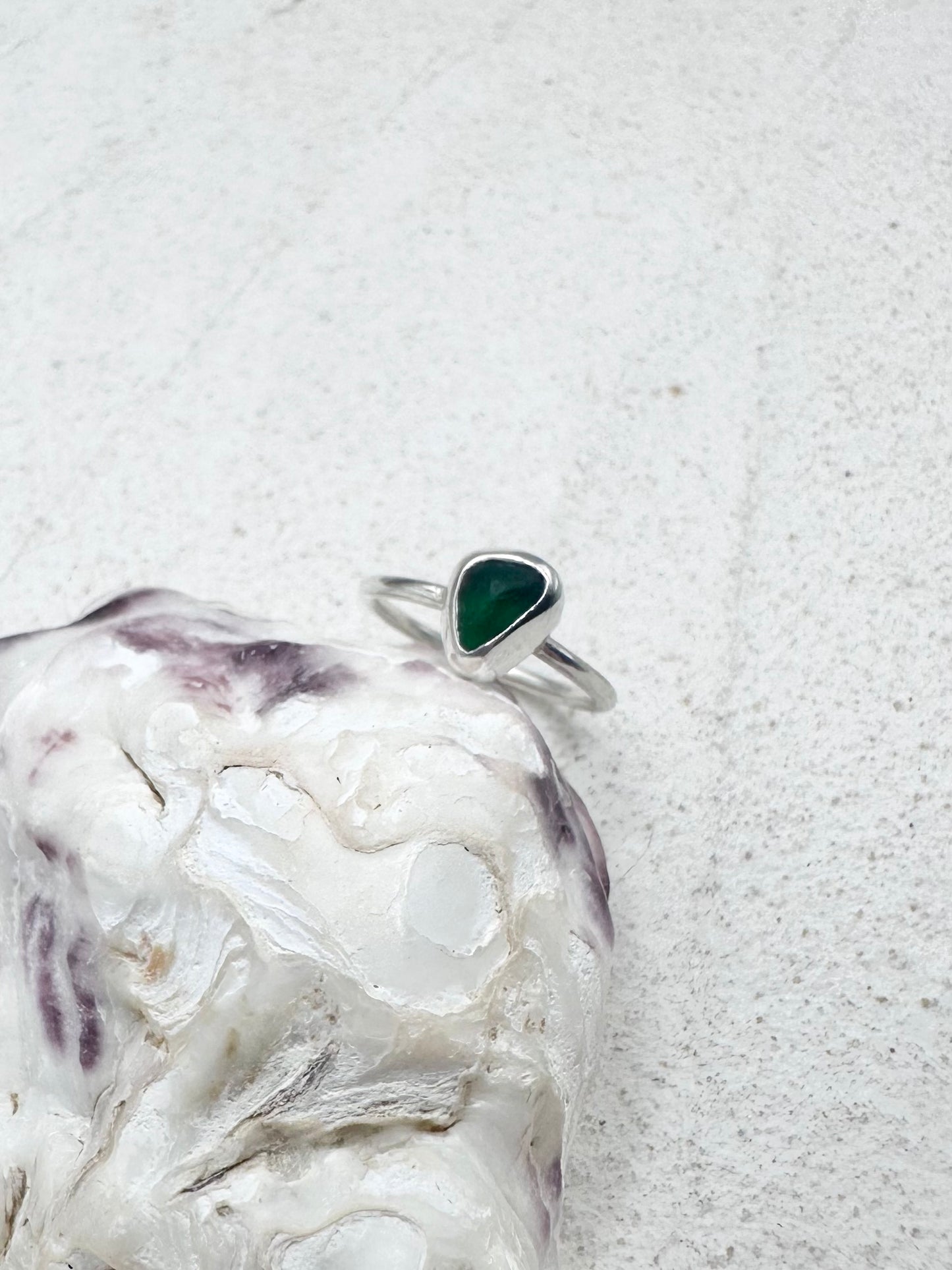 Green Seaglass Ring Silver