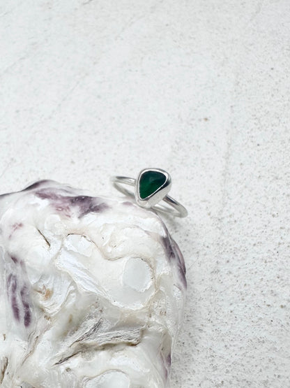 Green Seaglass Ring Silver