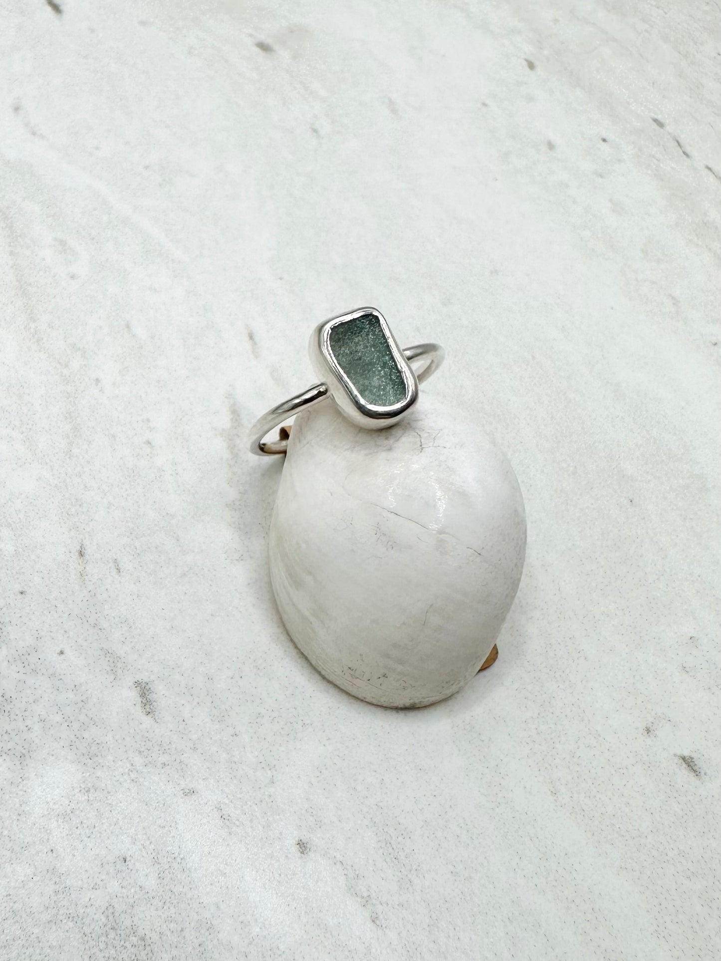 Light Blue Seaglass Ring Silver - M