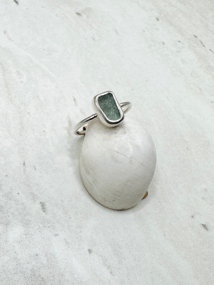 Light Blue Seaglass Ring Silver - M