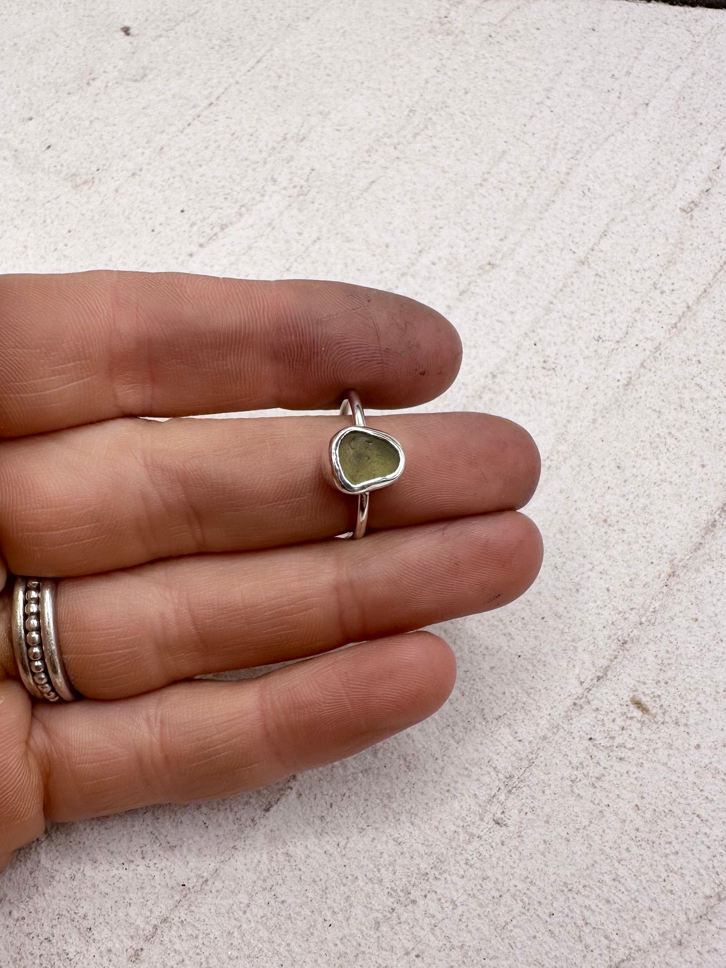 Light Green Seaglass Ring in Silver