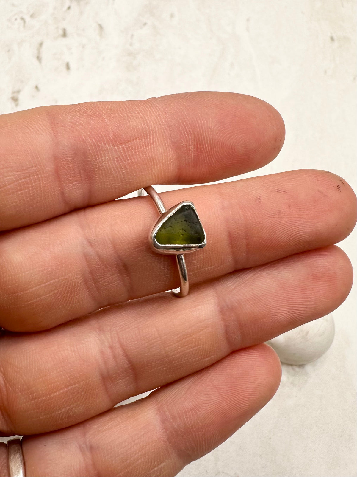 Green Seaglass Ring Silver - S.5