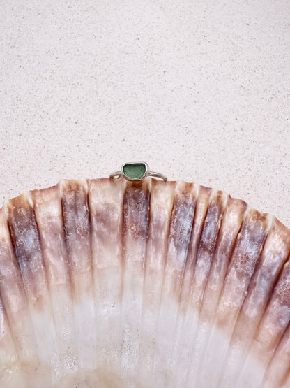 Green Seaglass Ring Silver