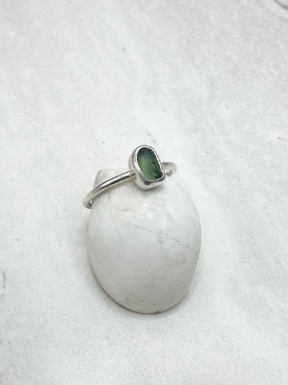 Green Seaglass Ring Silver - N.5