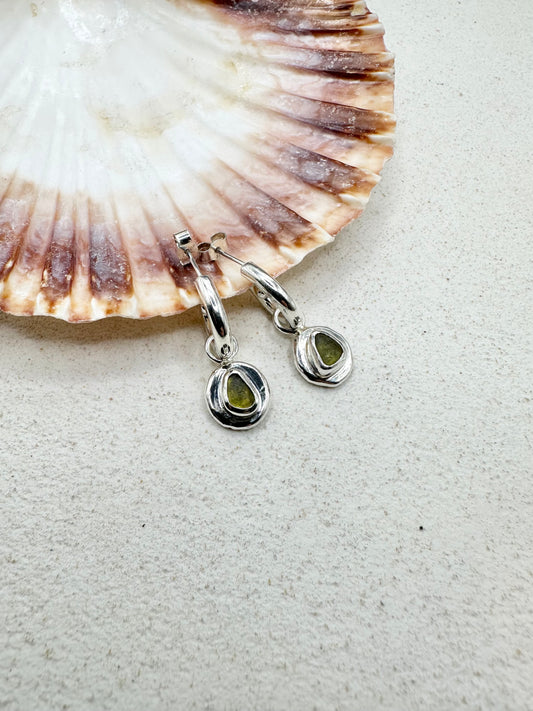 Green Seaglass Charms Silver