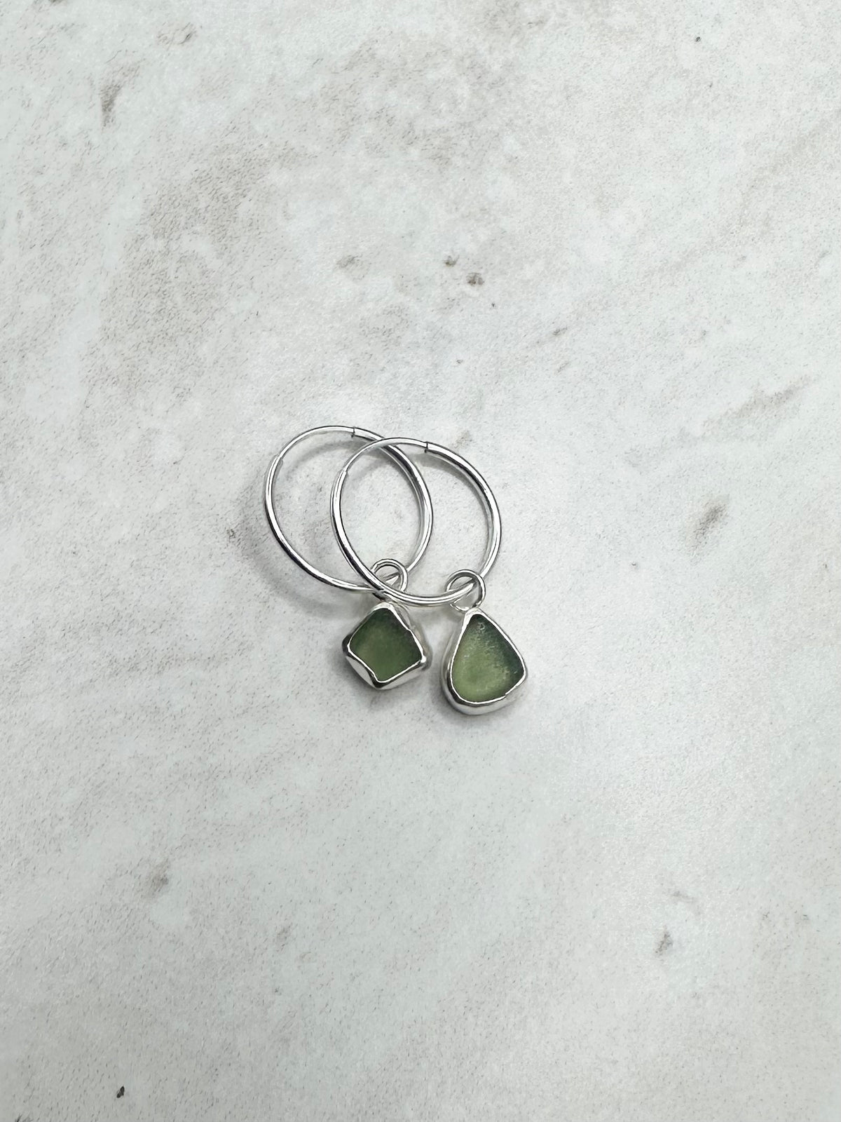Green Seaglass Charms Silver