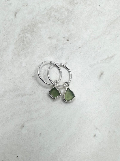 Green Seaglass Charms Silver