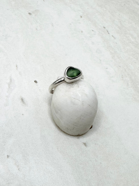 Green Seaglass Ring Silver - J