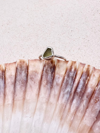 Light Green Seaglass Ring Silver