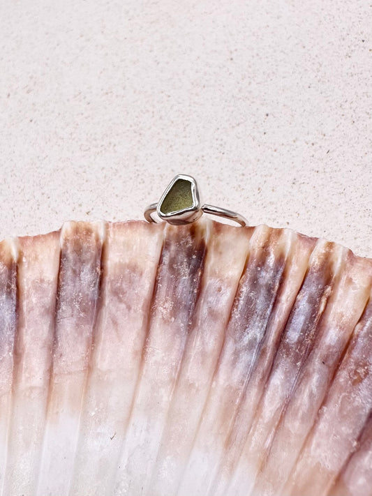 Light Green Seaglass Ring Silver