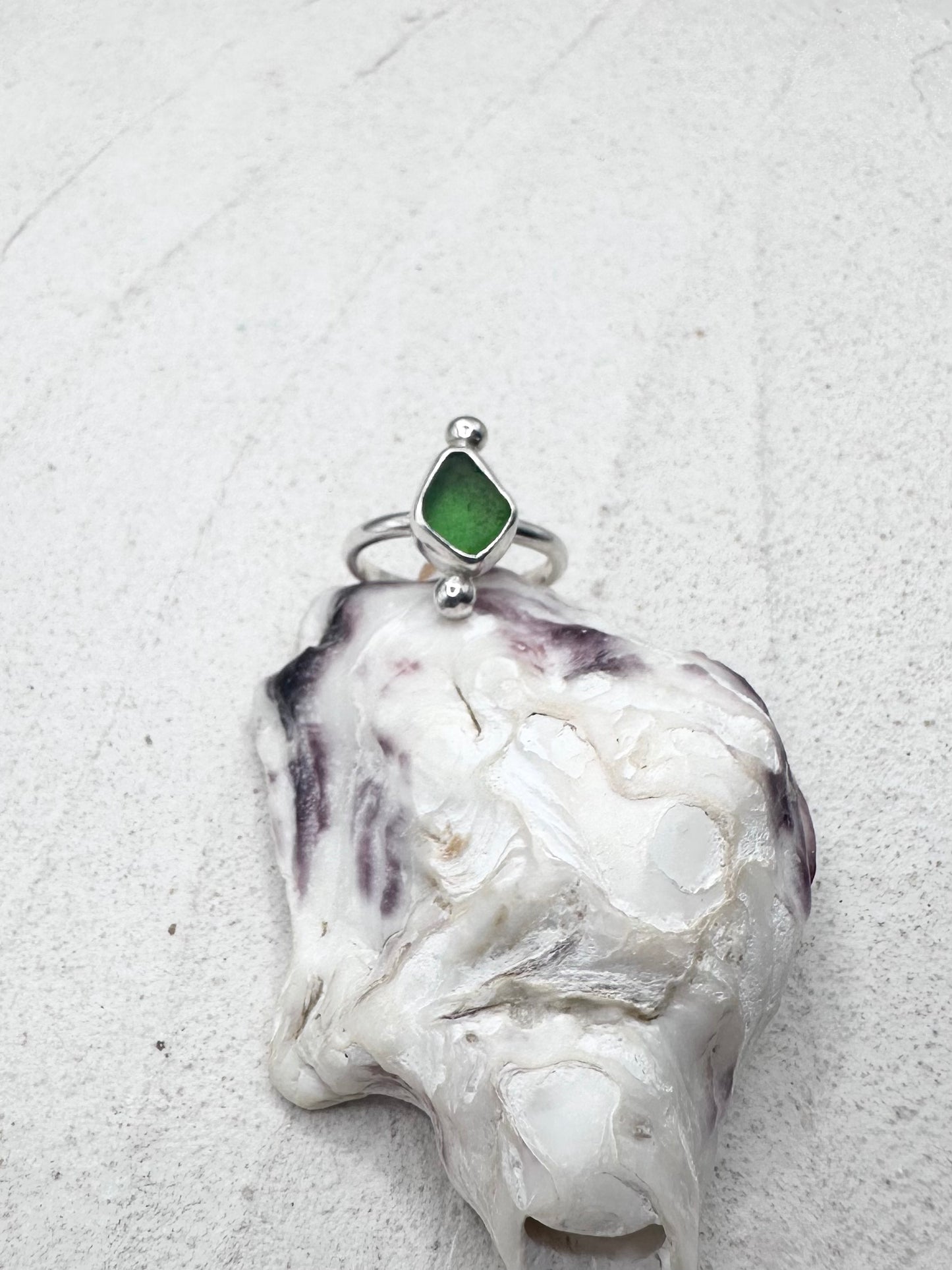 Green Seaglass Ring Silver
