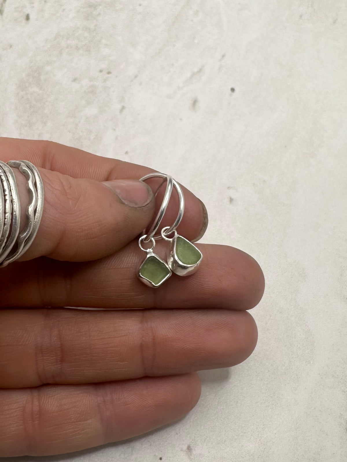 Green Seaglass Charms Silver