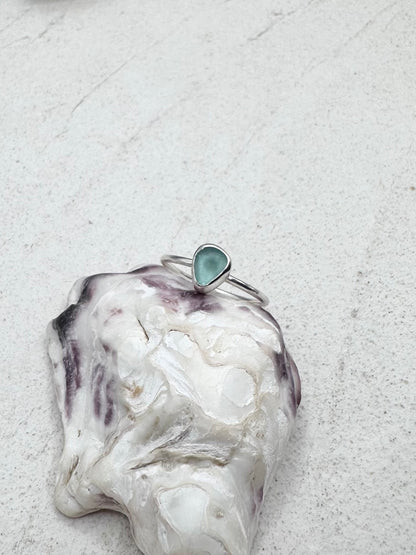 Light Blue Seaglass Ring Silver