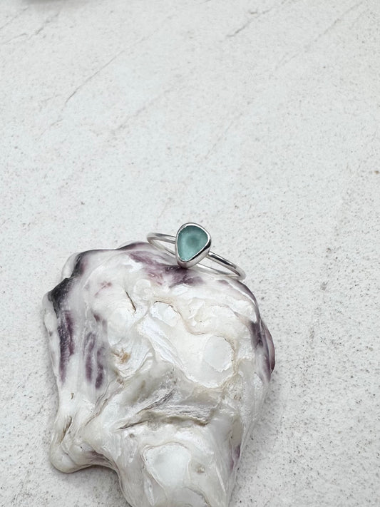 Light Blue Seaglass Ring Silver