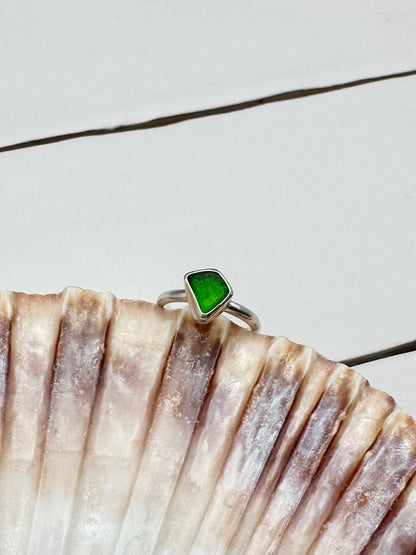 Green Seaglass Ring Silver