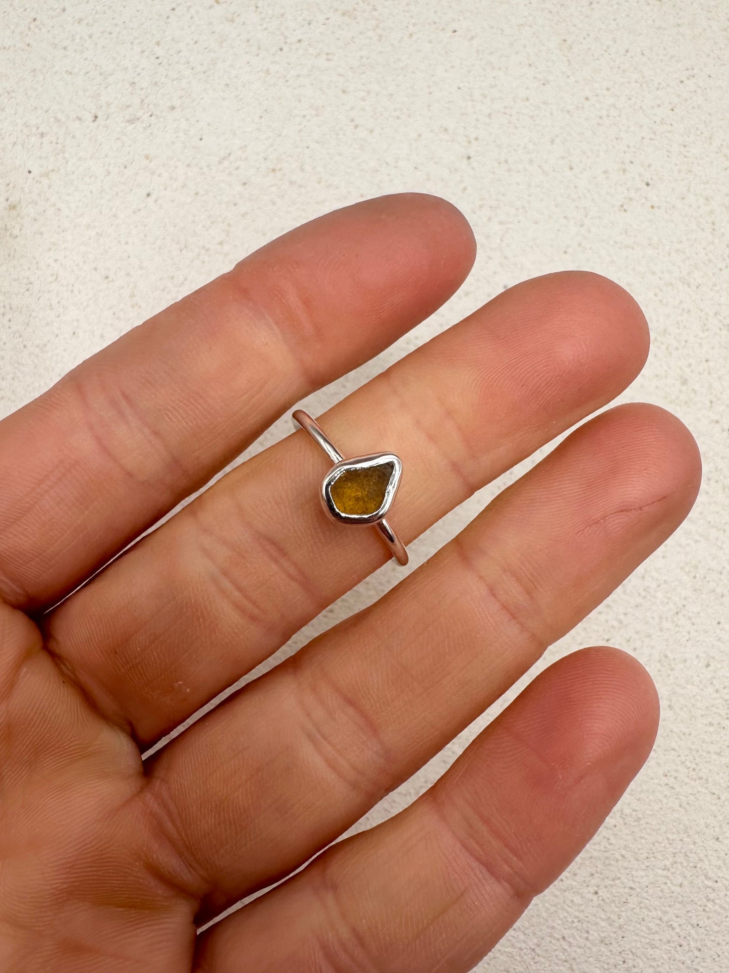 Amber Seaglass Ring Silver
