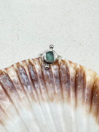 Teal Seaglass Ring Silver