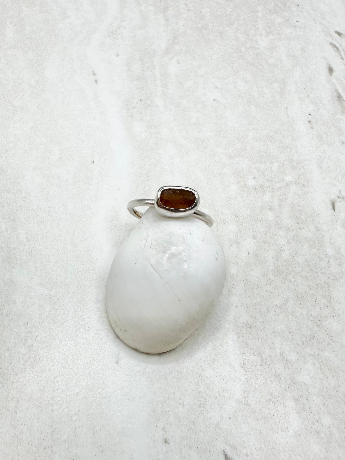 Amber Seaglass Ring Silver - H