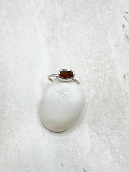 Amber Seaglass Ring Silver - H