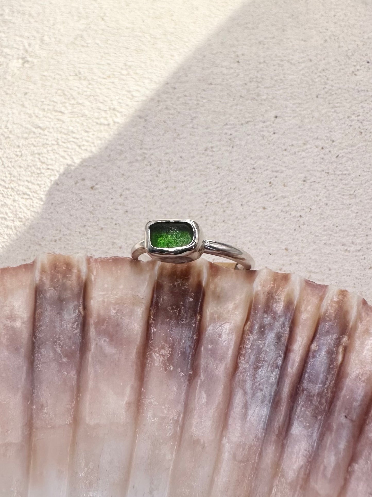 Light Green Seaglass Ring Silver
