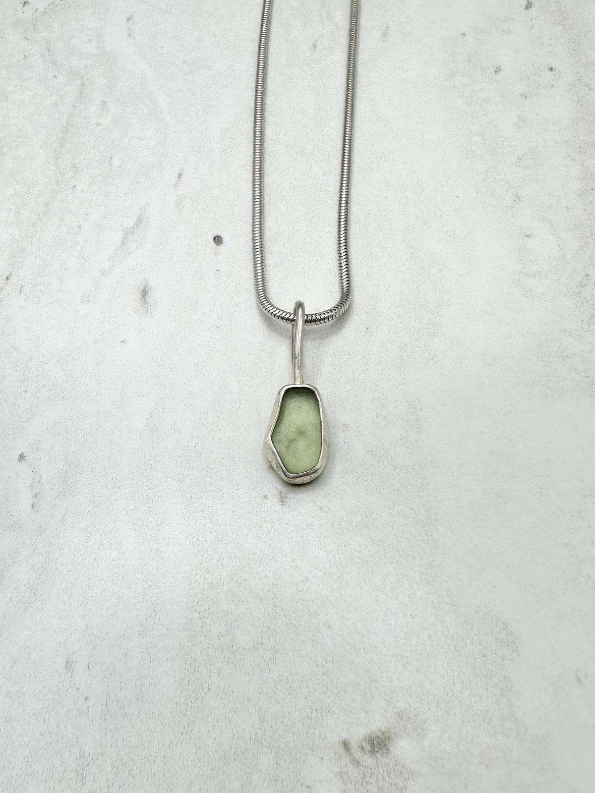 Green Seaglass Pendant Silver