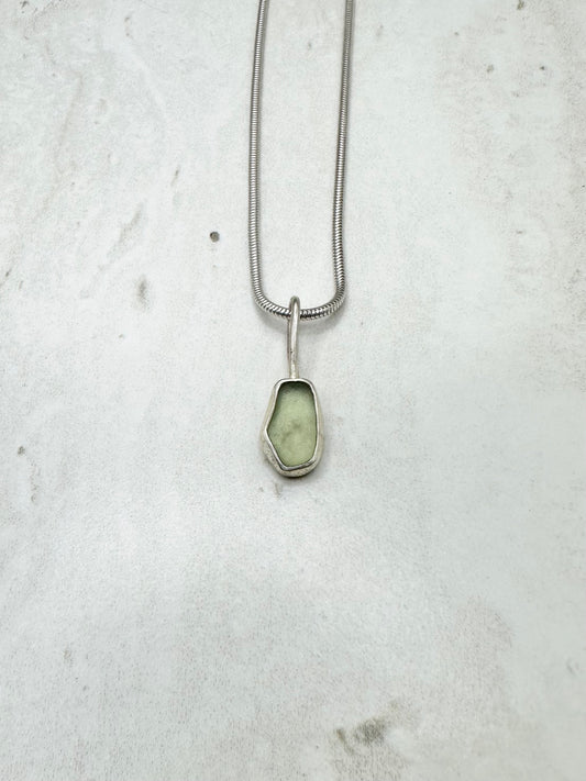 Green Seaglass Pendant Silver