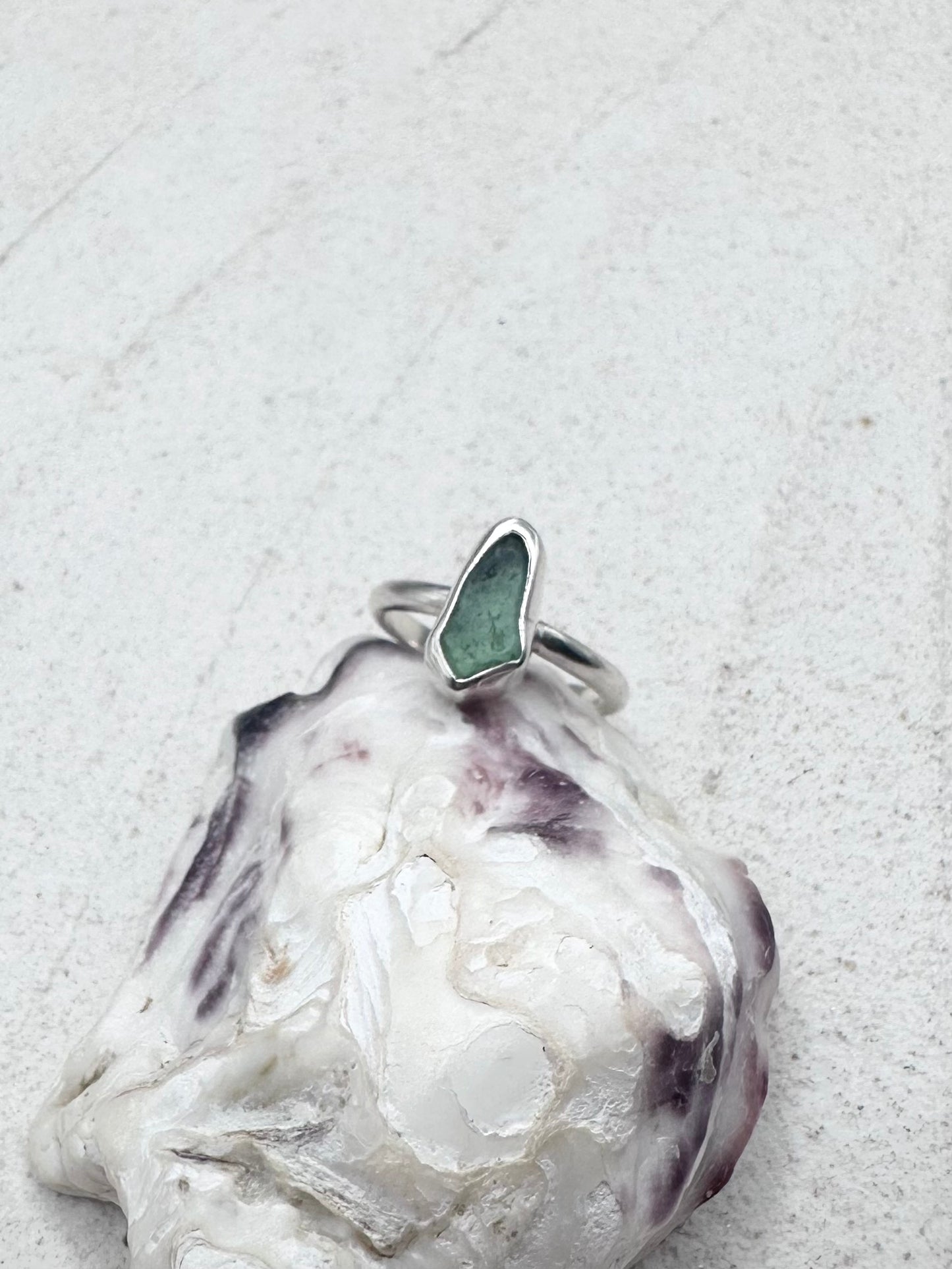 Light Teal Seaglass Ring Silver