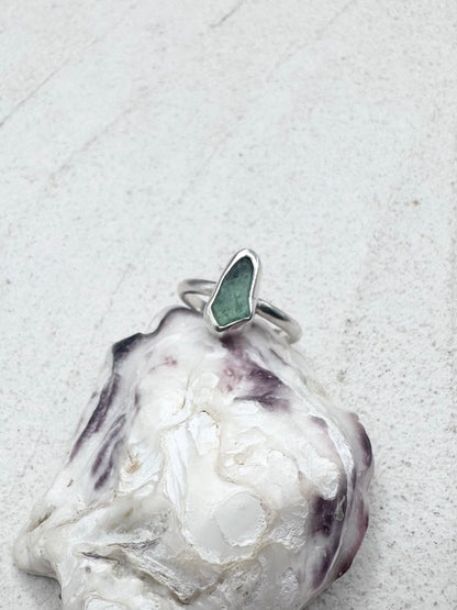 Light Teal Seaglass Ring Silver