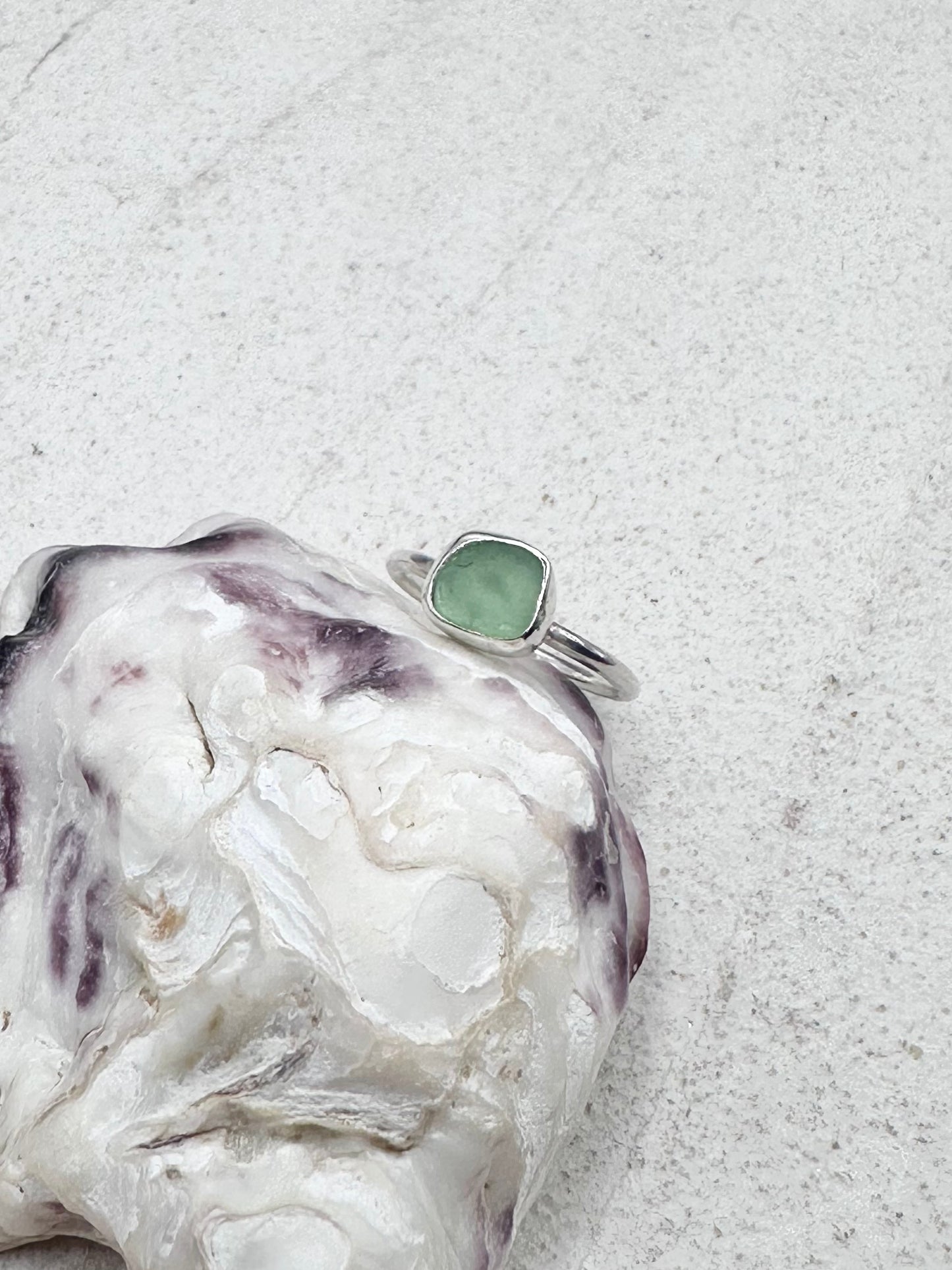 Light Teal Seaglass Ring Silver