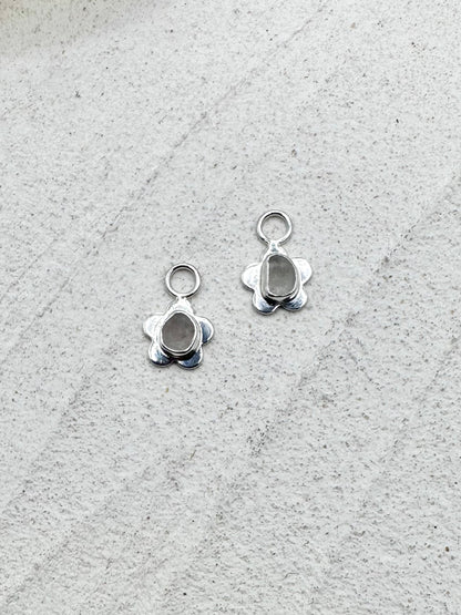 Flower Seaglass Charms in White
