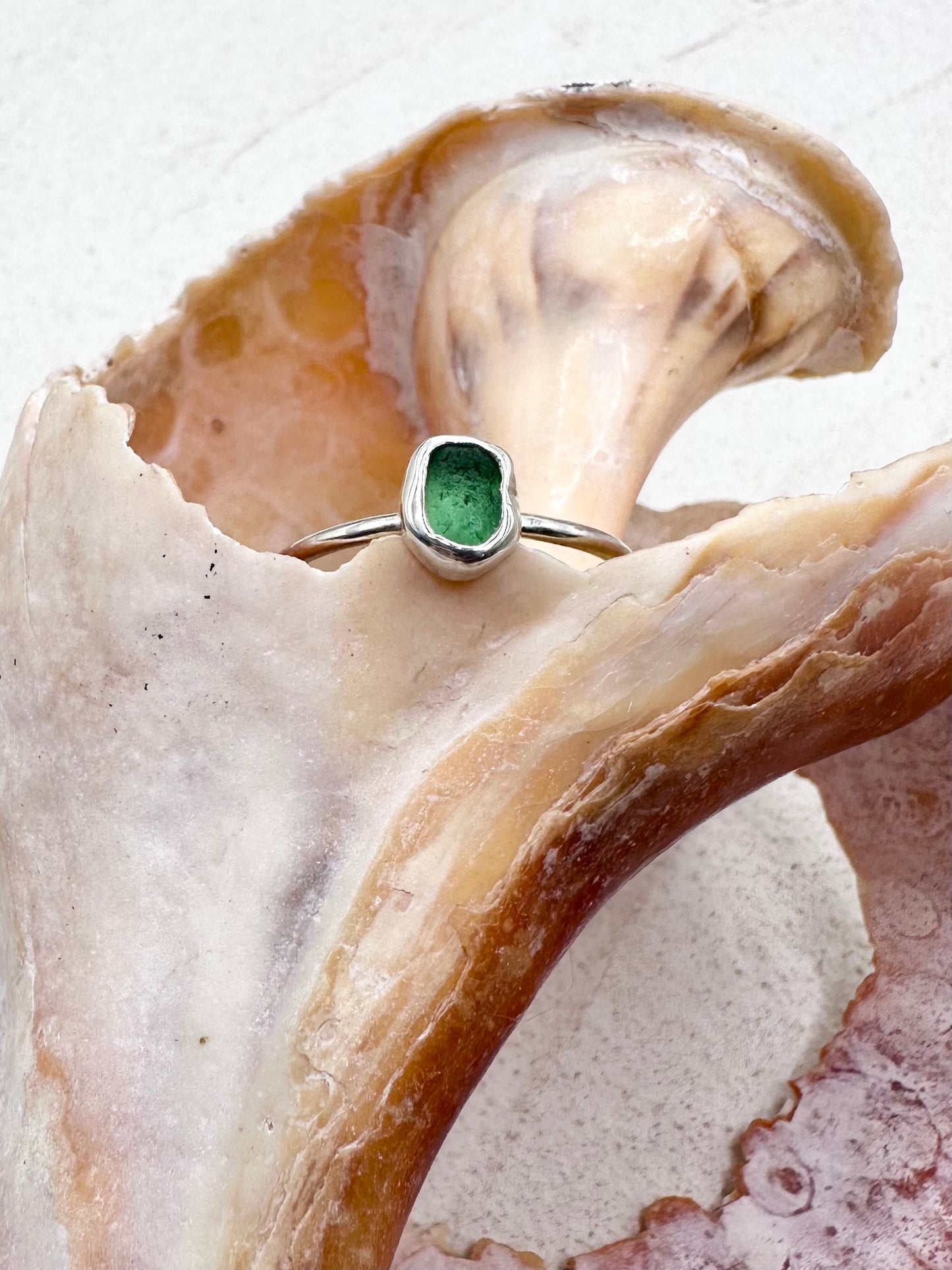 Silver Seaglass Ring in Green