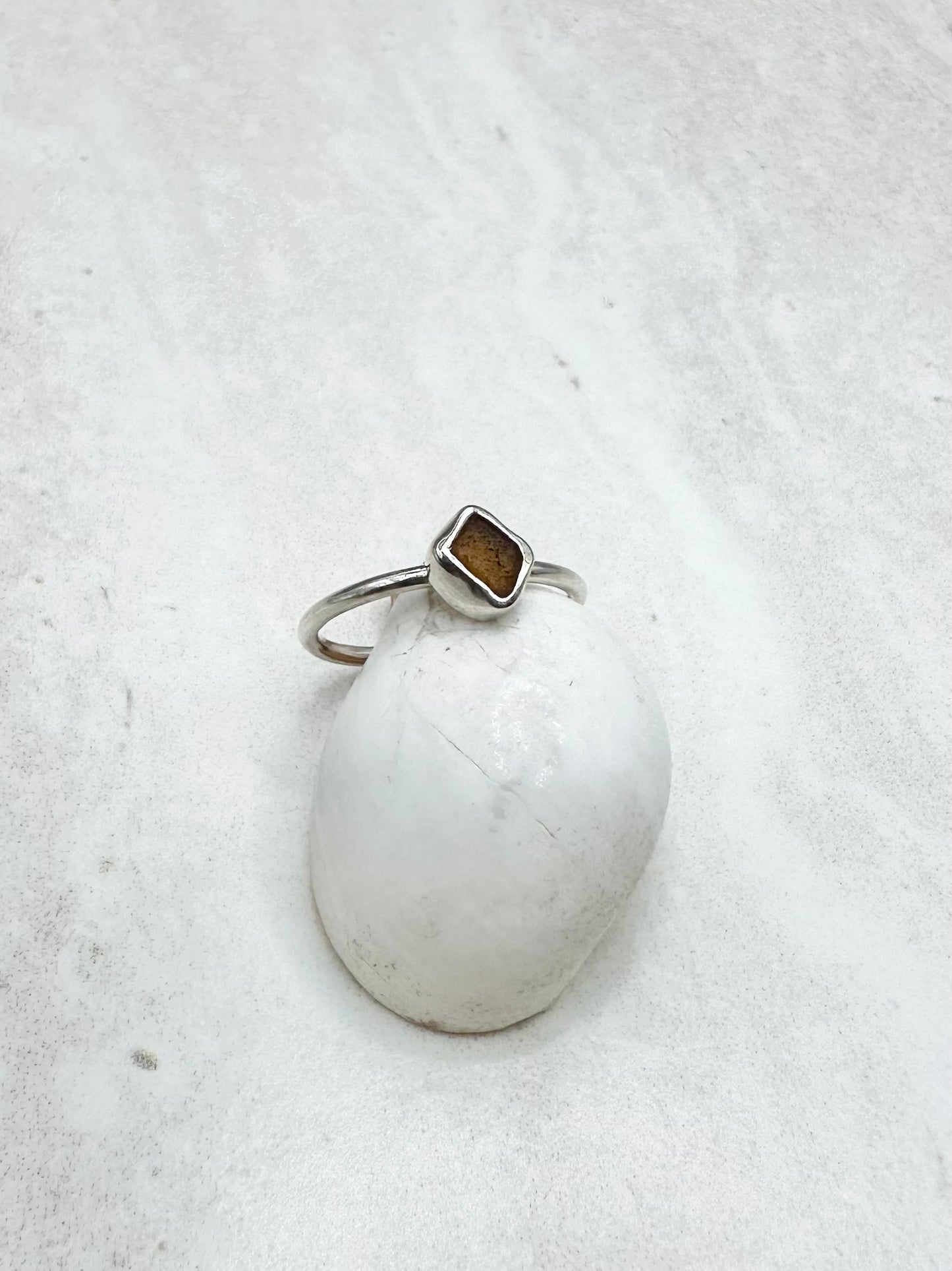 Amber Seaglass Ring Silver - L